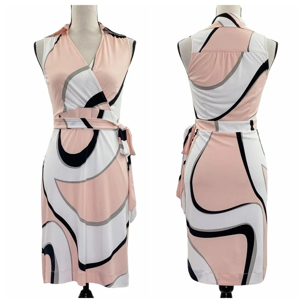 NEW York & Company Pink Abstract Wrap Dress